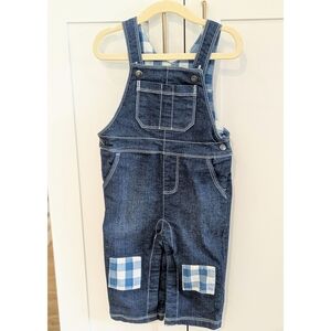 Hatley Denim Overalls with Blue Plaid Patches